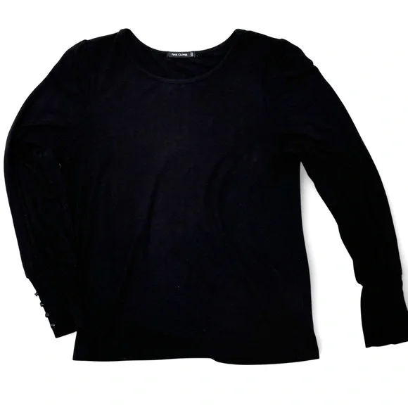 Pink Clover Black Jersey Knit Blouse Size S | Puff Sleeve Top - Picture 3 of 7